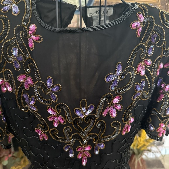 Vtg 80s Women’s Beaded Embroidered Floral Evening Dress Sz 8 - Picture 3 of 4